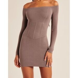 NWT Abercrombie & Fitch Off-Shoulder Brown Mini Dress Small sexy comfy classy